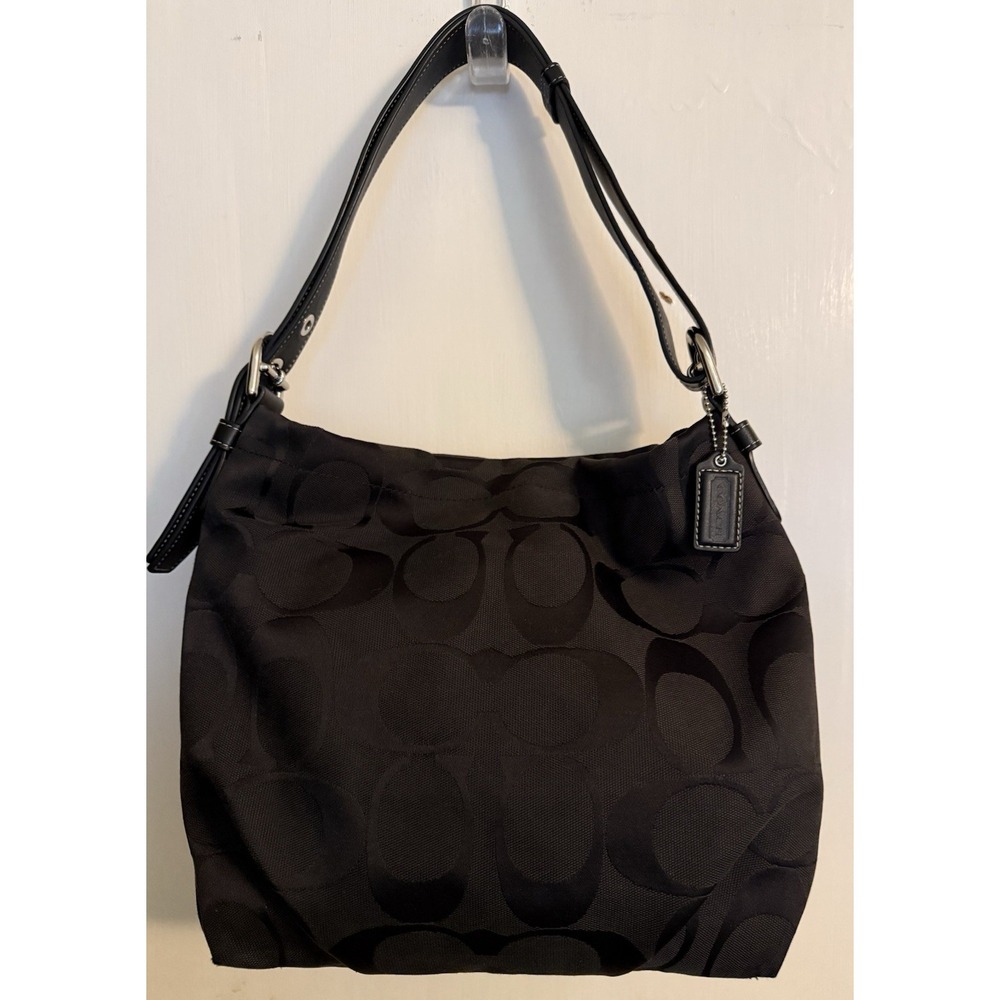 Coach Signature Black Jacquard Zoe Hobo Shoulder Bag Adjustable Strap Purse